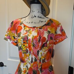 Liz Claiborne Dots and Florals Fashion Pink and Orange Floral Dress